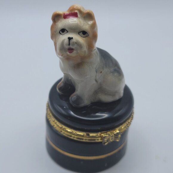 Vintage Adorable Yorkshire Terrier Dog Ceramic Trinket (NO Box) - Picture 1 of 8